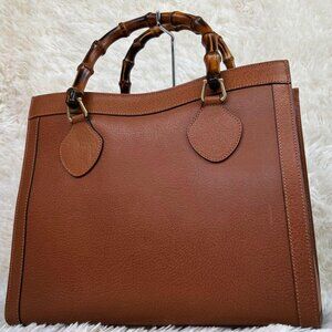 GUCCI VINTAGE DIANA LEATHER BAMBOO TOTE BAG